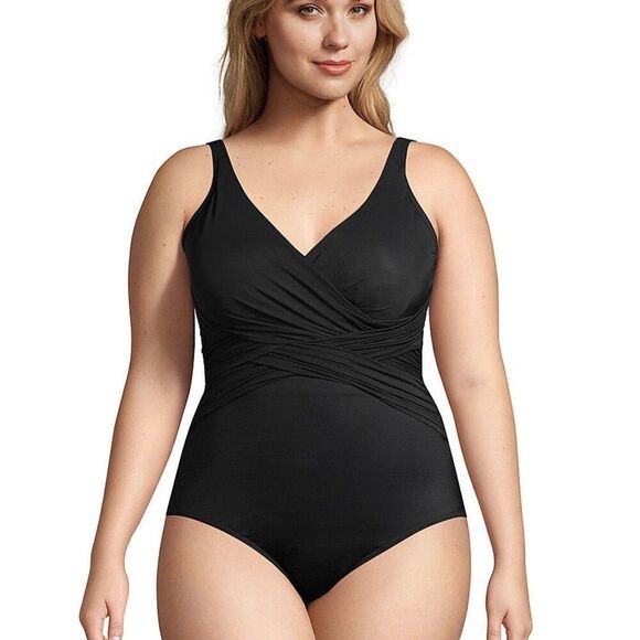 Lands End Womens Plus Size SlenderSuit Tummy Control V-neck Wrap One Piece Swims - Picture 10 of 11
